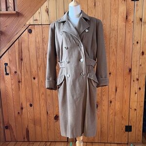 1970s Saint Laurent Camel Double-Breasted Wool Belted Trench Coat Rive Gauche